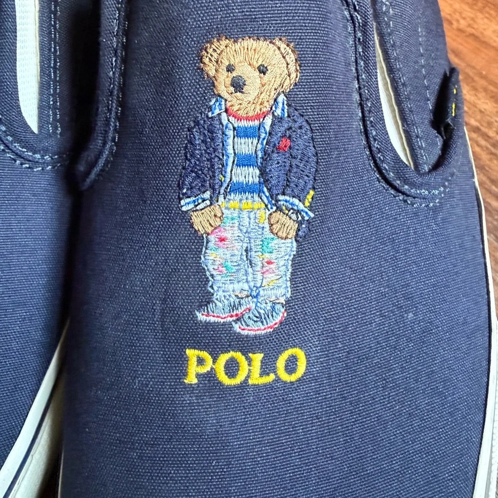 Ralph Lauren Navy and White Canvas Slip-On Sneakers - Picture 2 of 6